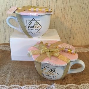 BNWT Hello Beautiful Giant White Mug & Notepad Set